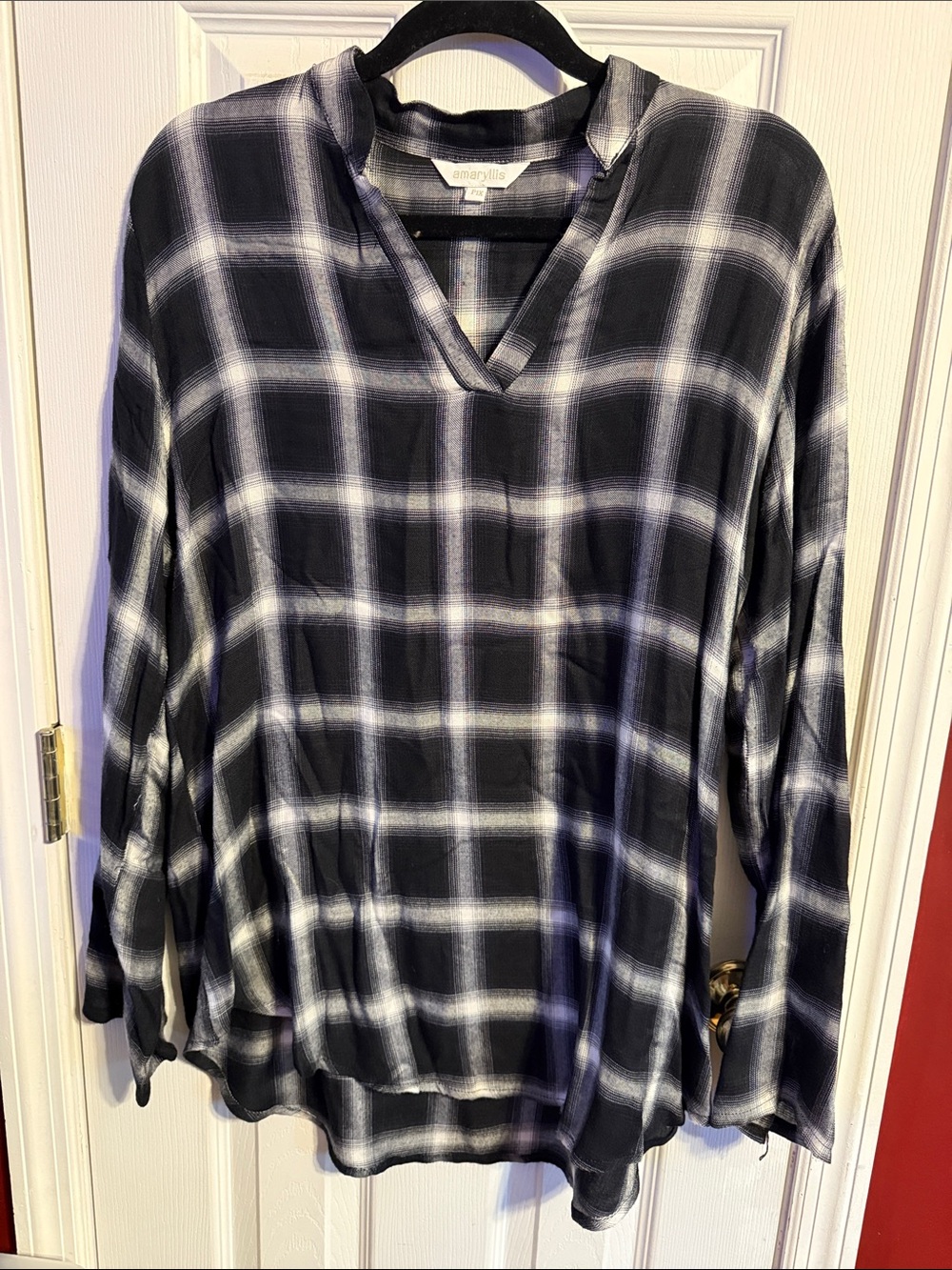 Amaryllis Plaid V-Neck Tunic Top